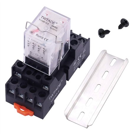 TWTADE DC 24V Relais de Puissance électromagnétique 14 Broches DPDT (4NO 4NC) Relais Indicateur LED à Bobine Avec Prise YJTF08A-