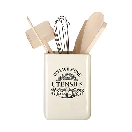 Premier Houswewares Vintage Home Pot à Ustensiles Carré avec ustensiles -Porte Ustensiles