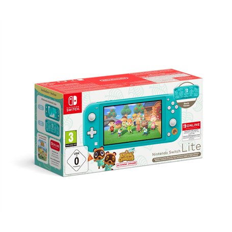 Nintendo Console Switch Lite Animal Crossing: New Horizons Timmy et Tommy Aloha édition (turquoise) avec jeu préinstallé et abon