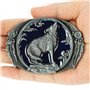 Boucle de ceinture Wolf Western, boucle de ceinture à la mode pour hommes Cool Retro Western Cowboy Wolf Leaf, ton gris émail bl