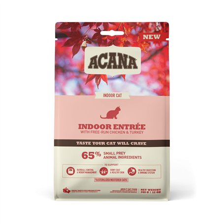 Acana Indoor Entrée | 340 g | Aliment sec pour chats adultes | Riche en protéines animales de poulet et de dinde | Avec des acid