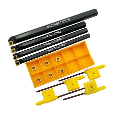 ASZLBYM 14 pièces trou intérieur Outil de tour S07K/S08K/S10K/S12M-SCLCR06 Porte-outil de tournage pour tour CNC indexable ensem