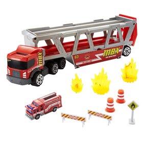 Matchbox - Coffret Transporteur de Véhicules de Secours - 1 Camion de Pompier avec Rampe, Rangement et 8 Accessoires - Échelle 1 Matchbox - Coffret Transporteur de Véhicules de Secours - 1 Camion de Pompier avec Rampe