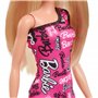 Barbie® Poupée avec Cheveux blonds Lisses vêtue d’Une Robe Rose Amovible asymétrique et de Chaussures à imprimé Logo, HRH07