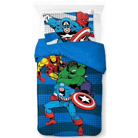 Jay Franco Marvel Comics Avengers 100% Coton Ensemble Housse de Couette Lit Simple – Comprend Une Taie d’Oreiller 50 x 70 cm