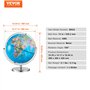 VEVOR Globe terrestre rotatif avec support, 330,2 mm, globe géographique éducatif avec fuseau horaire précis, matériau ABS, glob