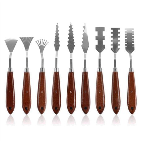 Gasea 9PCS Couteaux à Palette en Acier Inoxydable Peinture Mélange Dessin Grattoirs Outils Ensemble pour Les Accessoires de Pein
