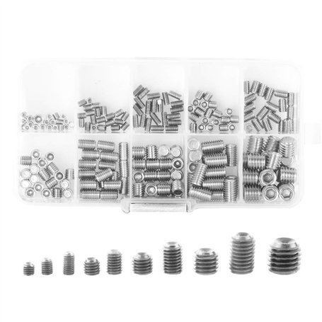 Gasea 200PCS Kit Assortiment Vis Hex Tête Allen 10 Types Sans Tête Hexagonale M3 M4 M5 M6 M8 à Six Pans Creux en Acier Inoxydabl