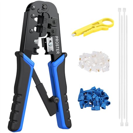Proster Ensemble d'outils à sertir RJ45 avec 30 fiches de données modulaires RJ45 Cat5