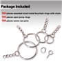 Swpeet 100 pcs Porte-clés Anneaux avec chaîne et tiges à vis 100 pcs Bulk pour travaux manuels argenté