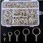 Swpeet 100 pcs Porte-clés Anneaux avec chaîne et tiges à vis 100 pcs Bulk pour travaux manuels argenté