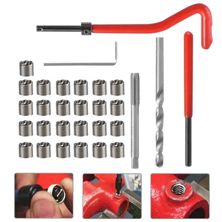 EMAGEREN 30Pcs Kit Reparation Filetage M6 INOX Foret Hélicoïdal Clé Hexagonale Insert Filetage Taraud Filiere Professionnel pour