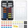 Kohree 12V 12 Voies Standard Boîte à Fusibles + 24pcs Voiture Fusible à Lame 5A 10A 15A 20A avec 12 Voyants LED Couvercle de Pro