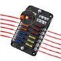 Kohree 12V 12 Voies Standard Boîte à Fusibles + 24pcs Voiture Fusible à Lame 5A 10A 15A 20A avec 12 Voyants LED Couvercle de Pro
