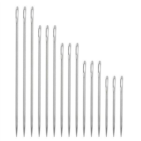 Lot de 15 longues aiguilles à coudre à gros chas pour broderie