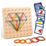 Homealexa Jouet Montessori Géoboard en Bois avec Cartes de Motifs et Rubber Band - 8x8 Épingles Pegboard avec Bande de Caoutchou