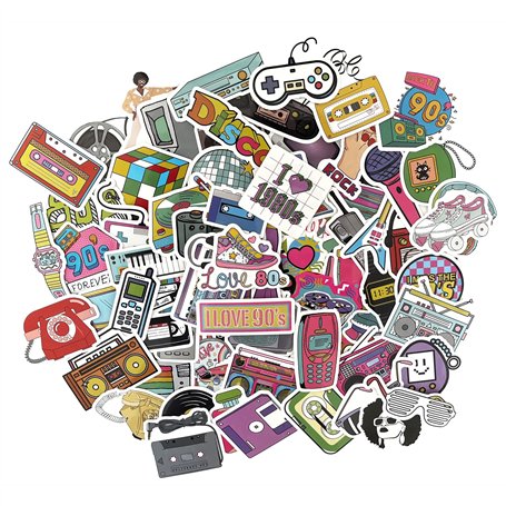 Stickers annees 80 90 autocollants retro de fête accessoire annee 80 kits de loisirs créatifs autocollant scrapbooking