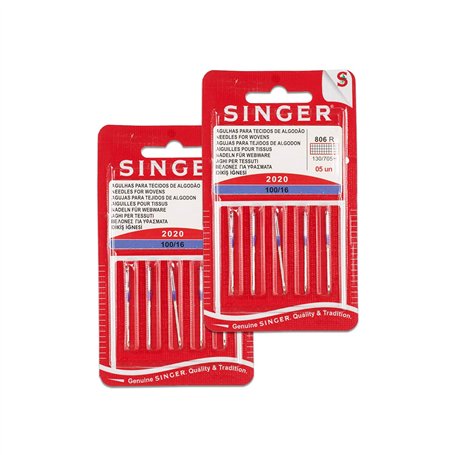 Singer Lot de 2 paquets d'aiguilles 806R 2020 100/16 tissus en coton pour machines à coudre 130/705 H