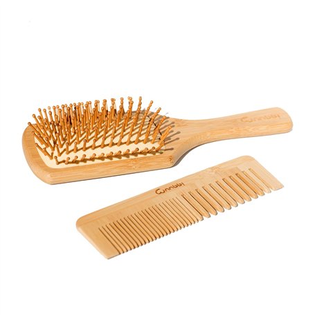 Brosse Demelante Cheveux en Bambou pour Massage du Cuir Chevelu et Poignée Ergonomique et Peigne Cheveux Antistatique Peigne à D