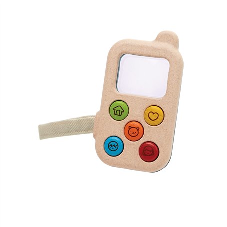 PlanToys Mon Premier Téléphone - Téléphone en Bois pour Enfant avec Écran Loupe et Dragonne - Jouet Écologique 1+ An