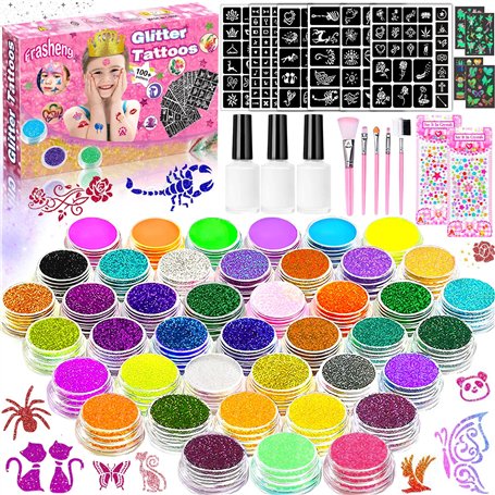 Frasheng Kit Tatouage Paillettes Enfant - 41 Couleurs