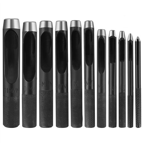 Creux Poinçon en Cuir 11Pcs - Outils de Poinçon en Acier Rond 1-11mm pour Artisanat