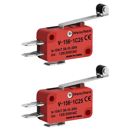 Heschen Micro Switch V-156-1C25 SPDT Lot de 2 leviers à rouleaux longs 20 A 250 VAC