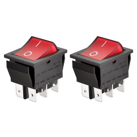 Heschen Lot de 2 interrupteurs à bascule ON-OFF DPDT 6 bornes lumière rouge 16 A 250 VAC