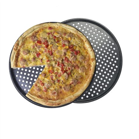 monfish Plateau à pizza 35cm avec perforation - 2 packs de plateau à pizza perforés - Pizza Pan en acier carbone acier - Moule à
