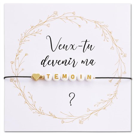 BOOMTOP Kit de Cadeau Témoin de Mariage Bracelet Annonce Témoin Réglable Cœur Or Perle et Carte de Vœux Double Face Veux-tu Deve