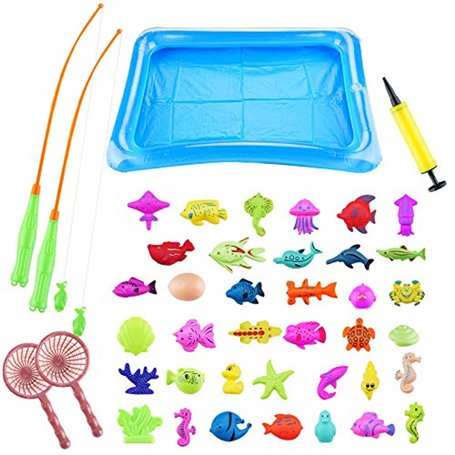 Surplex 43 Pièces Jouet de Pêche Flottant Enfants Exterieur Jeu Peche A La Ligne Piscine Baignoire De Pêche Jouets Magnétiques J