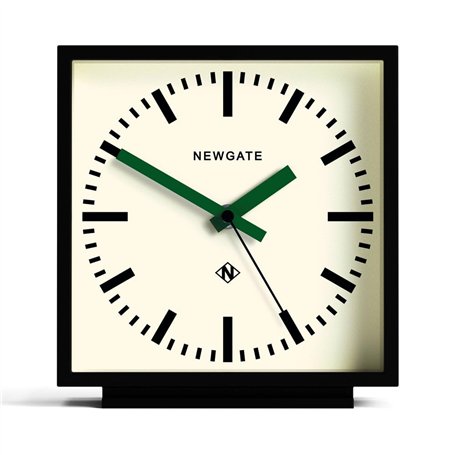 NEWGATE® Horloge de Bureau Amp | Design carré de Gare | Boîtier Noir avec Aiguilles Vertes | Style Moderne pour Bureau