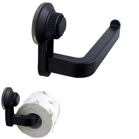 Support de papier toilette à ventouse - Fixation murale - Sans perçage - Forte adhérence - Pour salle de bain et cuisine - Noir