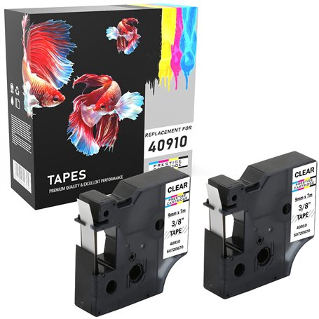 PRESTIGE CARTRIDGE 2x D1 40910 noir sur transparent 9mm x 7m Rubans Étiquettes compatibles avec DYMO LabelManager LM 100 150 160