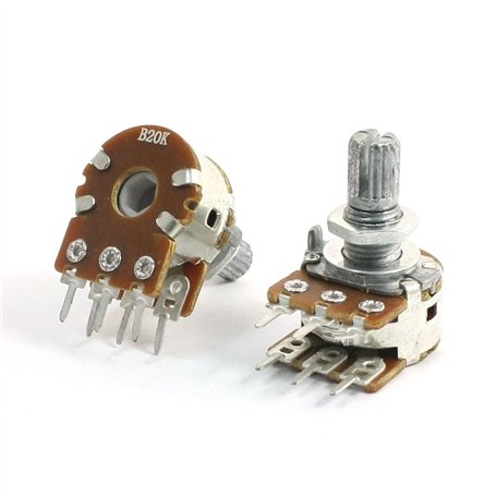 sourcingmap 2 pcs B20K 20K Ohm Réglable 8 mm Arbre PCB Monté Potentiomètre Linéaire Double