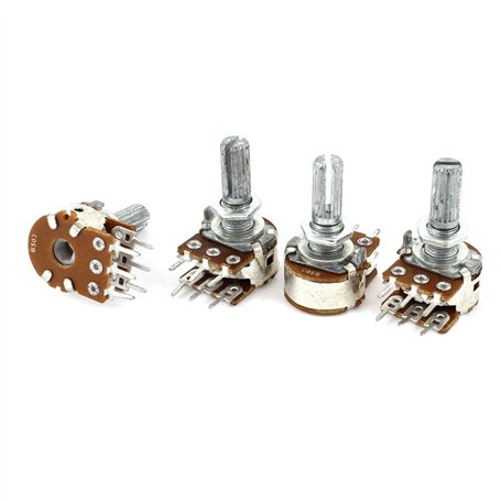 sourcing map 4pcs 50K Ohm Linéaire Double Potentiomètre Cône Rotatif 20 mm Arbre B Type