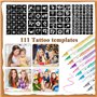 Kit Stylo Tatouage Temporaire Enfant - 10 Stylos Tatouage Temporaire et 111 Pochoirs Tatouage Temporaire pour Cadeau DIY