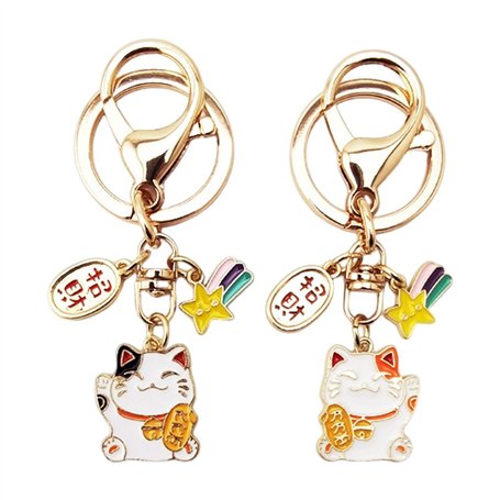 2 Pièces Porte-Clés Chat Porte-Bonheur