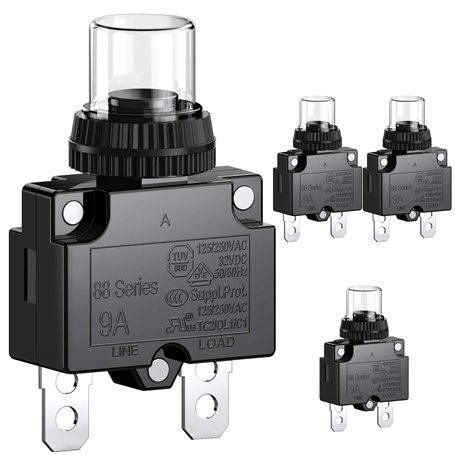CLDIY Disjoncteur 9 A avec protection thermique contre les surcharges 88 Series Manual Push Button Reset avec bornes à connexion
