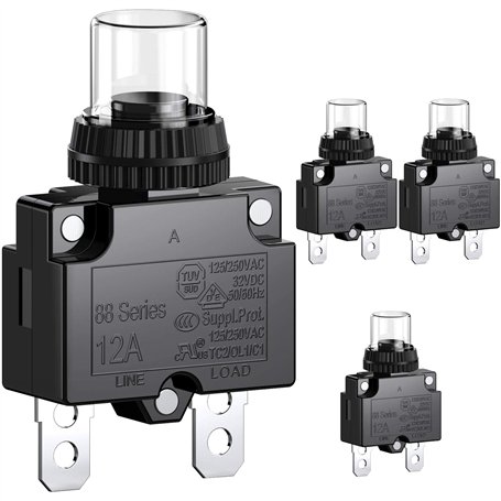 CLDIY Disjoncteur 12 A avec protection thermique contre les surcharges 88 Series Manuel Push Button Reset avec bornes à connexio