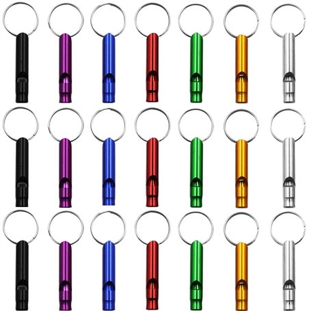 DOULEIN Sifflets de Survie d'urgence avec Porte-clés ，21 Pièces Aluminium Sifflet de Survie de Sécurité Sifflet Enfant pour Le S