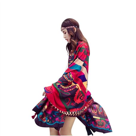 Femmes Châle de Plage Bohême Anti-UV Coupe-Vent Rétro Boléro Tunique Imprimé Floral Longue Cardigan Respirant d'Été Robe de Voya