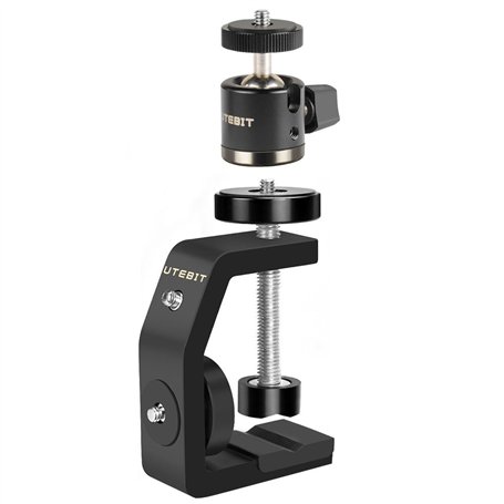 UTEBIT Pince Accroche Caméra de Vis 1/4 + Mini Rotule Pivotante à 360° Support Orientable Caméra en Alliage d'Aluminium Charge M