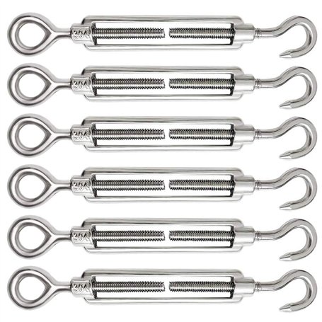 Tendeur Cable 6 Pièces M5 Tendeur Cable Inox 304 Réglable Crochet de Ridoir et Oeil pour Tendeur de Fil Cable Acier Corde Croche