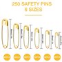 épingles a nourrice - épingle de Couture - épingle a nourrice - 250 épingles de sûreté dorées résistantes - 6 Tailles de 22 mm à