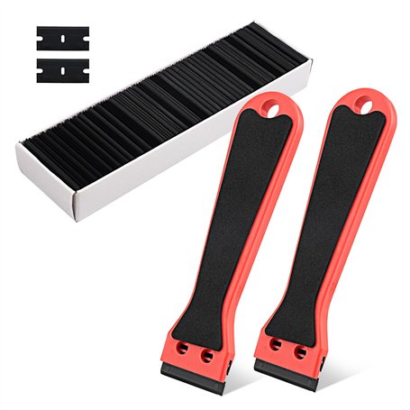 2 Grattoirs en Plastique avec 100 Lames – Spatule Raclette avec Manche Long