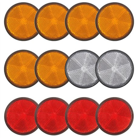 Xbessc 12 Pièces Catadioptre Rond Plastique Catadioptres Jaune Blanc Rouge Réflecteur avec Vis Écrous Réflecteur pour Velo Moto