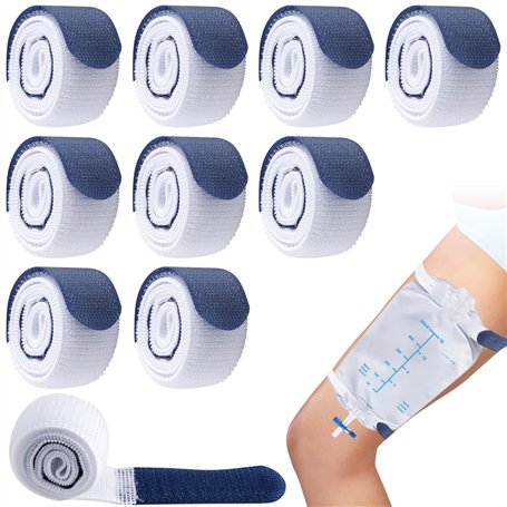 Lot de 10 sangles de fixation pour sac d'urine - Sangle Velcro réglable - Support de cathéter - Appareil de stabilisation pour c