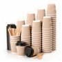 110 Kraft Ondulation Double Paroi Gobelets Carton pour Café à Emporter - Tasse 240ml avec Couvercles et Agitateurs en Bois pour