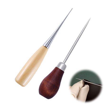 Poinçon avec Manche en Bois Poinçon sans œIl Poinçon de Couture Bricolage Outils de Perforation à Manche pour Le Travail du Cuir
